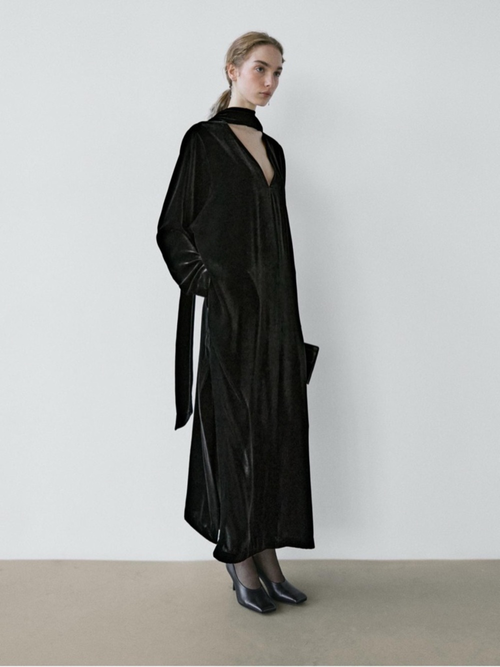 Massimo Dutti Studio Long Velvet Dress